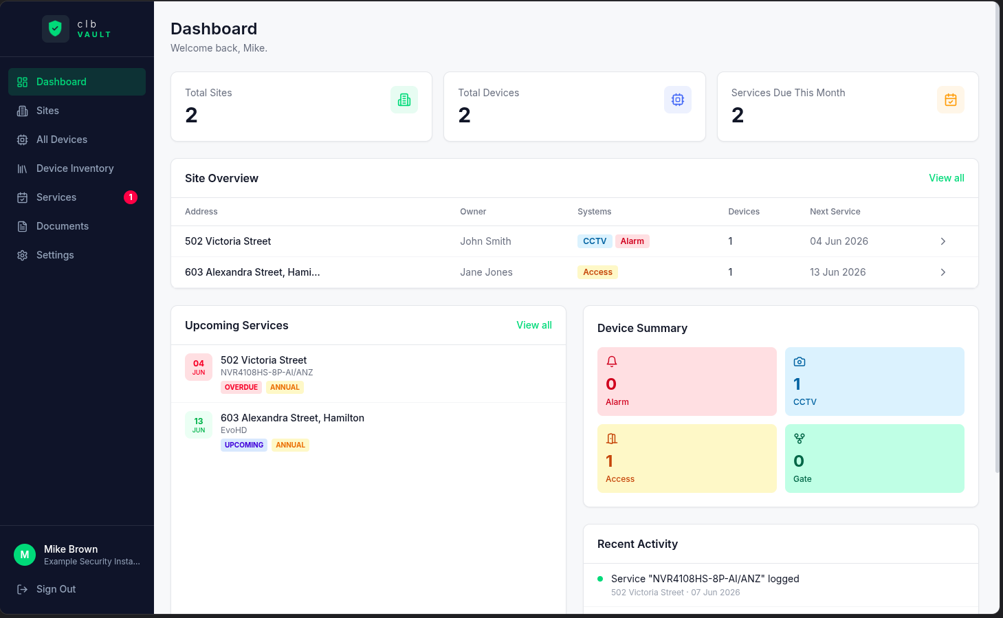 clb VAULT dashboard