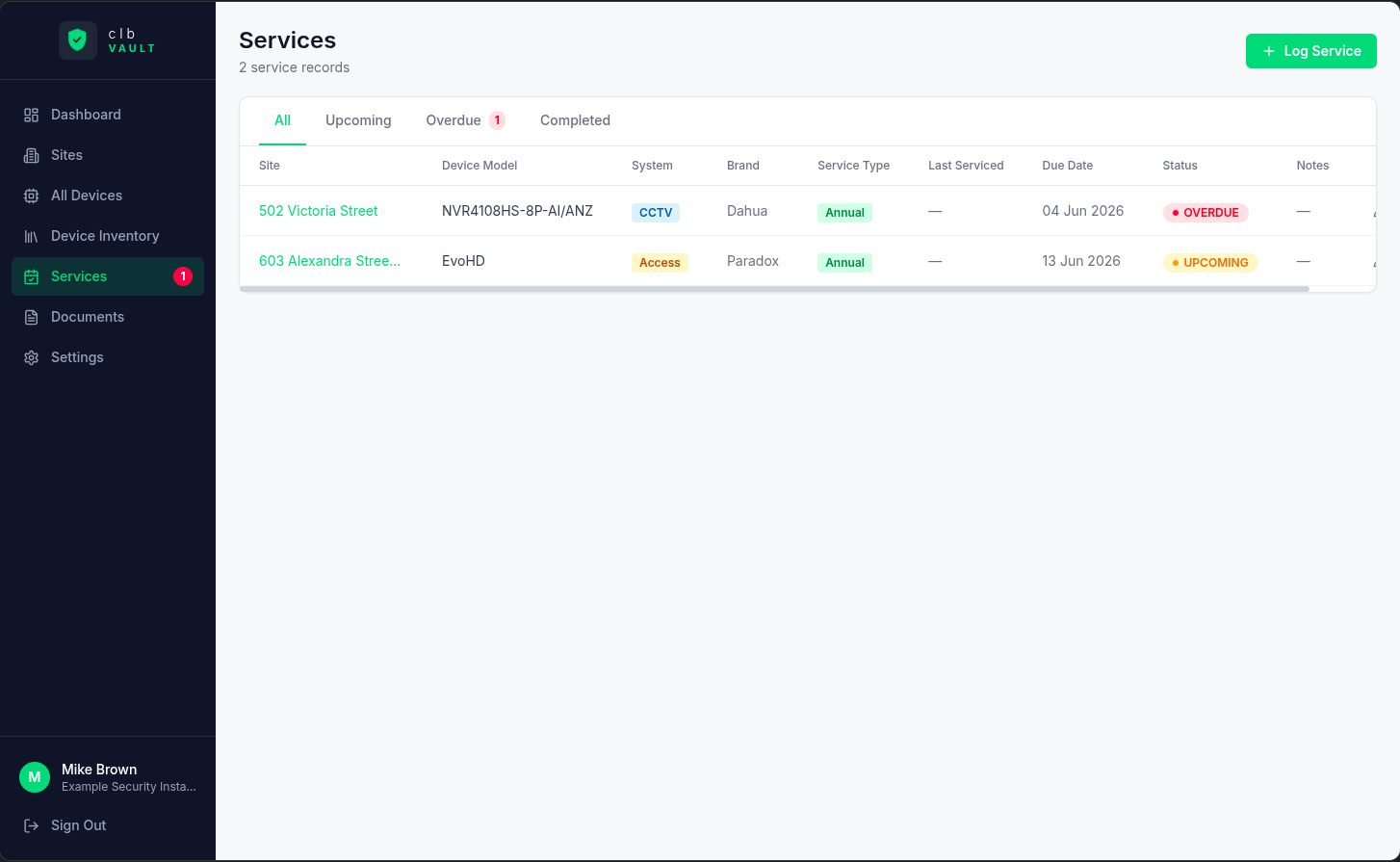 clb VAULT service tracking